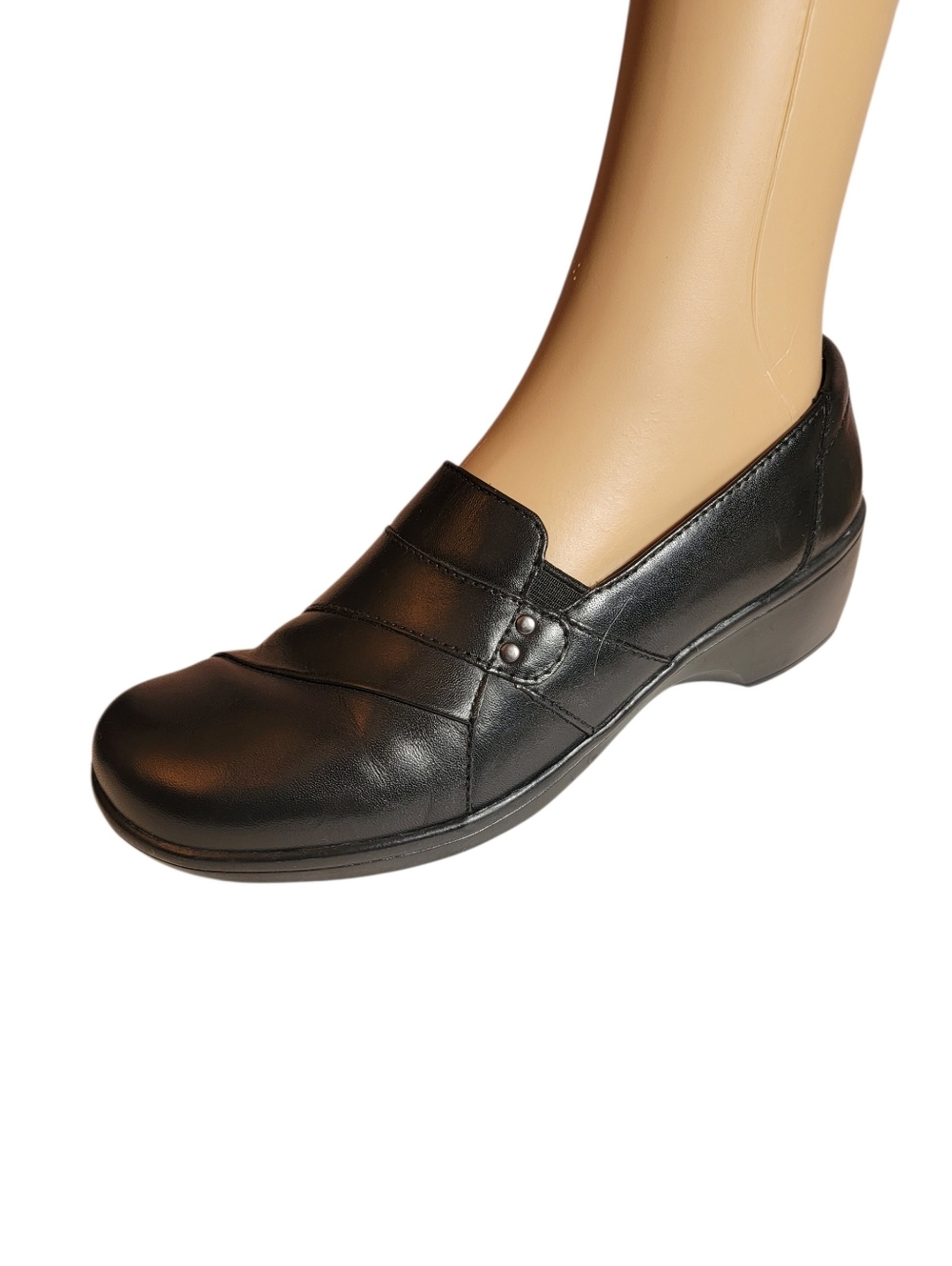 CLARKS May Marigold Slip On Women’s Shoes Loafer Wedge Leather Black Size 7M